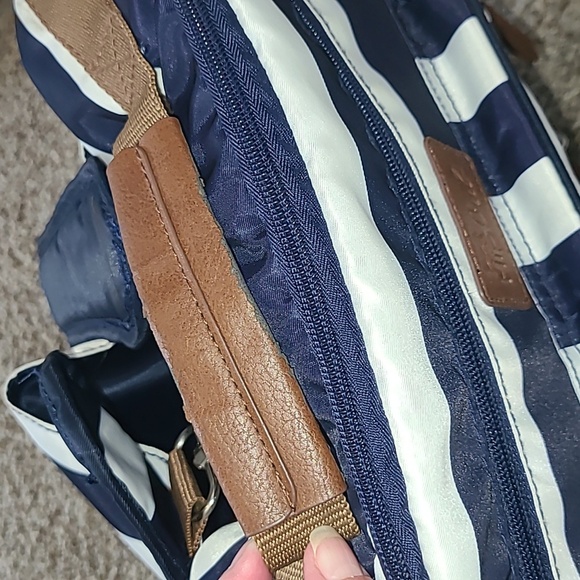 Hip Cub Navy and White Striped Bag with Brown Accents - Picture 9 of 11